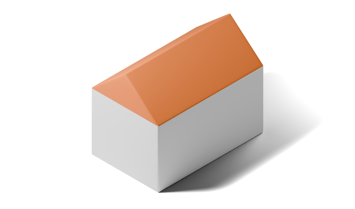 Illustration eines Hauses mit wei&szlig;em Erdgeschoss und einem orangefarben hervorgehobenen Satteldach.