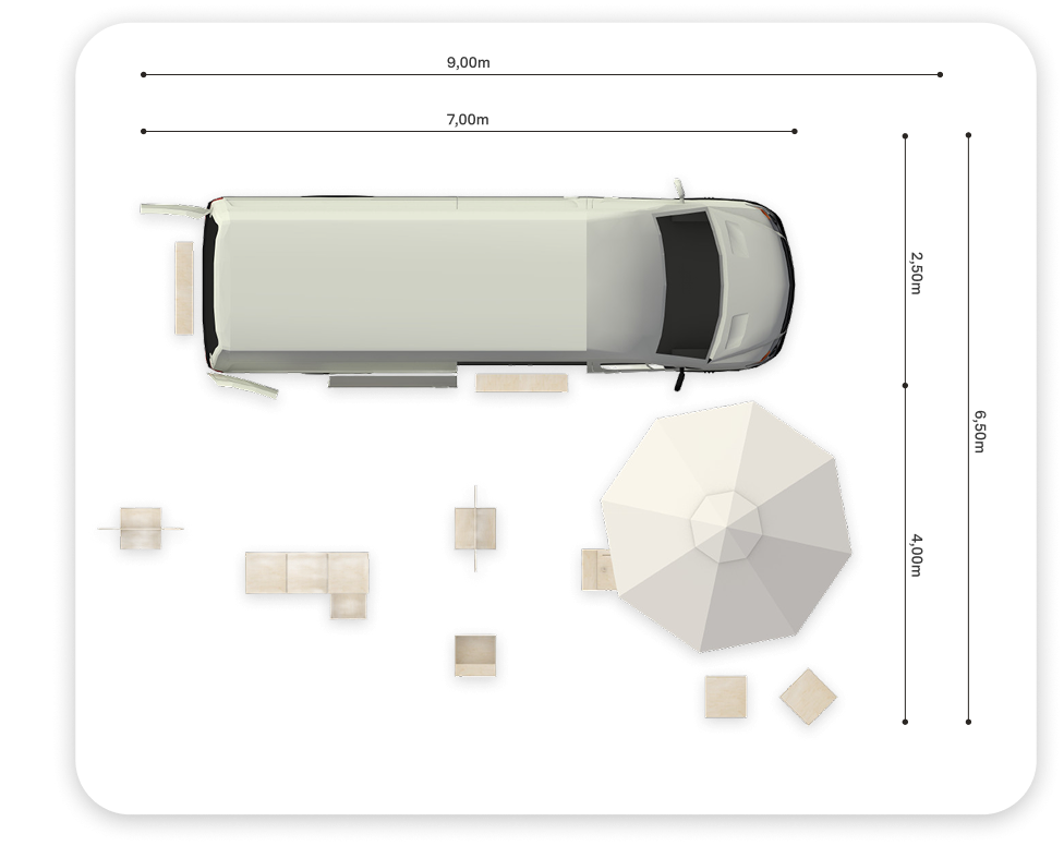 Technische Detailzeichnung des Ausstellungsmobils